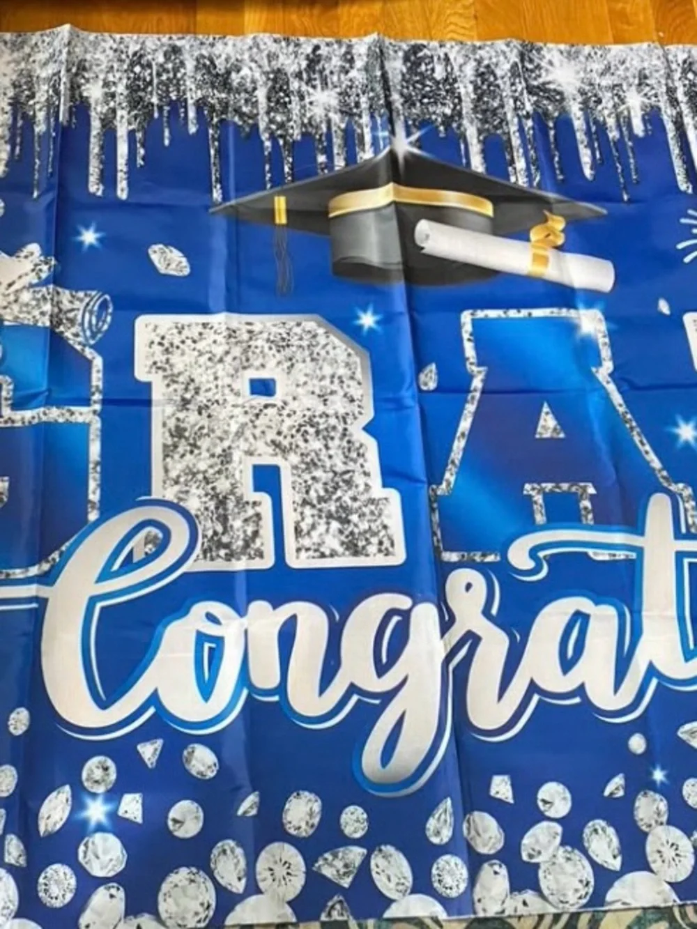 Blue 'Grad Congrats' Graduation Party Backdrop - Celebration Design